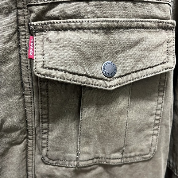 Levi's Men Small Washed Cotton Hooded Military Sherpa Lined Jacket Brown - Picture 5 of 14